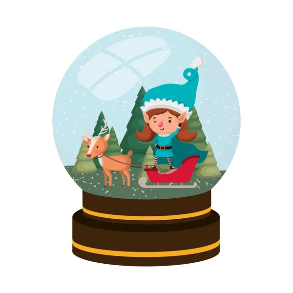 Elves woman with sleigh and reindeer crystal ball avatar chatacter — Stock Vector