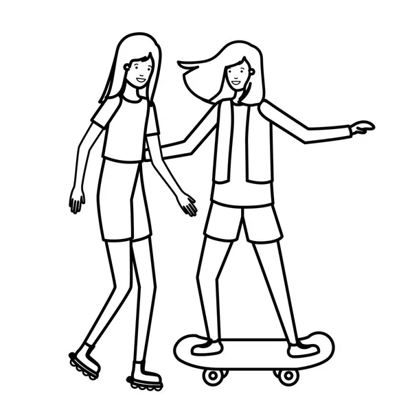 Chicas jóvenes practicando personajes deportivos — Vector de stock