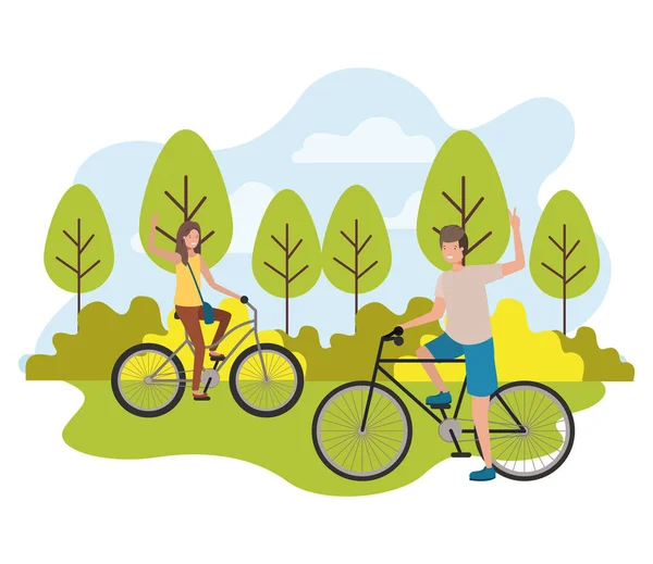 Young couple in bicycle characters — Stock Vector