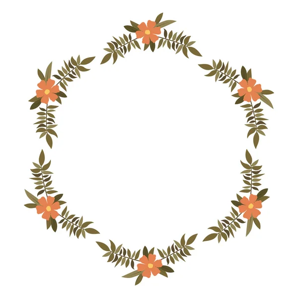 Mooie bloem en Leafs circulaire frame — Stockvector