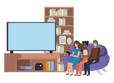 oturma odasında teknolojiyi kullanan kadın grubu