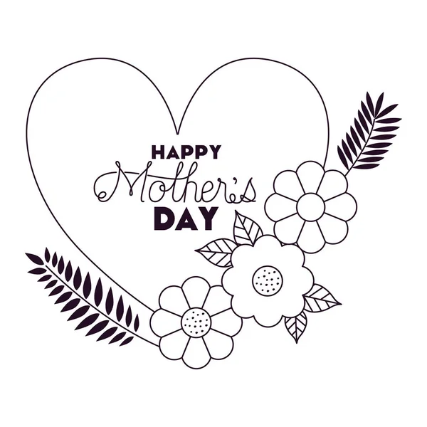 Marco de día feliz de las madres con flores y corazón — Vector de stock