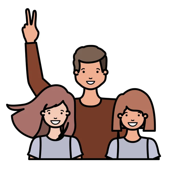 家族の笑顔と手を振るアバターのキャラクター — ストックベクタ