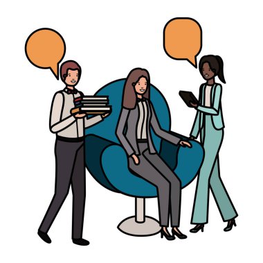 Grup insanlar iş ile konuşma balonu