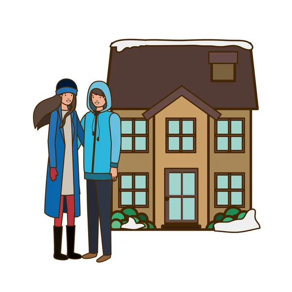 Par med hus på vintern avatar karaktär — Stock vektor