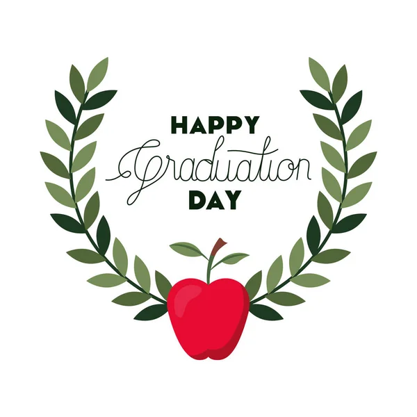 Happy graduation day with wreath isolated icon — Stock Vector