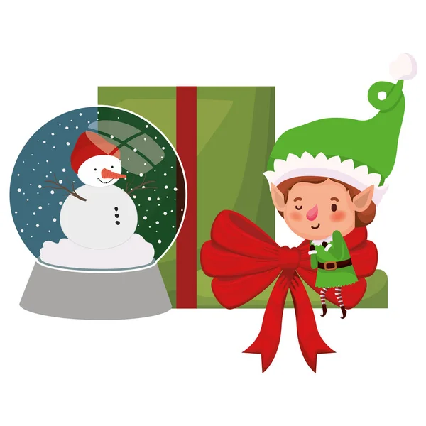 Elfe mit Geschenkbox und Kristallkugel — Stockvektor