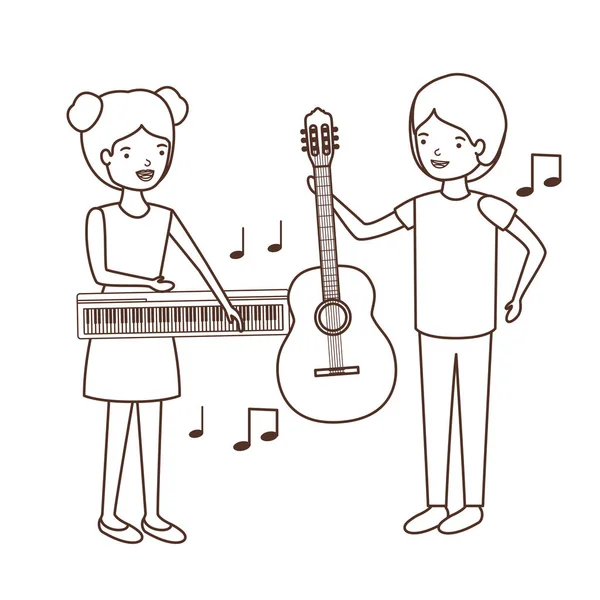 Casal com instrumentos musicais caráter avatar — Vetor de Stock