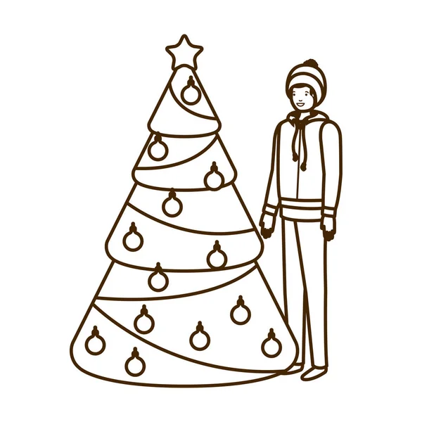 Άνθρωπος με το χριστουγεννιάτικο δέντρο χαρακτήρα avatar — Διανυσματικό Αρχείο