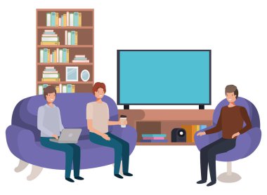 Grup içinde oturma teknolojisini kullanan adam