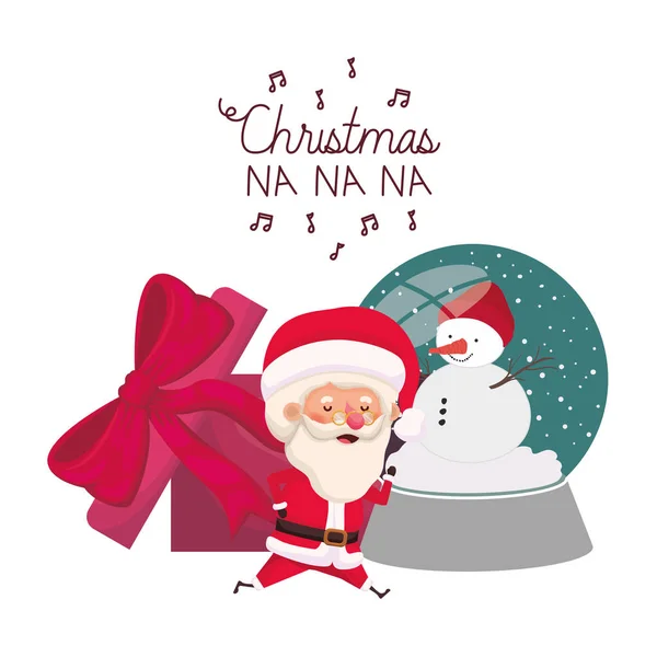 Santa Claus con bola de cristal y caja de regalo — Vector de stock