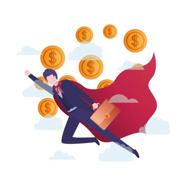 kahraman pelerin ve sikkeavatar karakteri ile işadamı