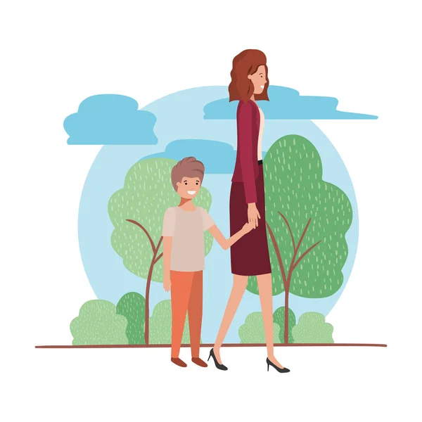 Mère et fils dans le paysage avatar personnage — Image vectorielle