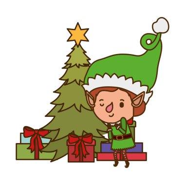 noel ağacı ve hediyeler ile elf