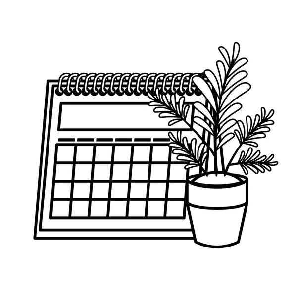 Kalenderpåminnelse och kruk växt kruka isolerad ikon — Stock vektor
