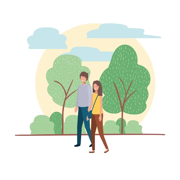 Young couple with landscape avatar character — Stock Vector