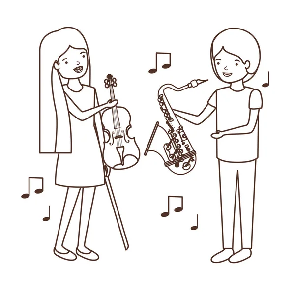 Ζευγάρι με μουσικά όργανα χαρακτήρα avatar — Διανυσματικό Αρχείο