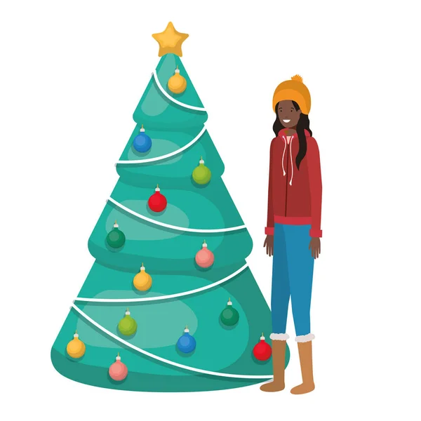 Woman with christmas tree avatar character — Stock Vector