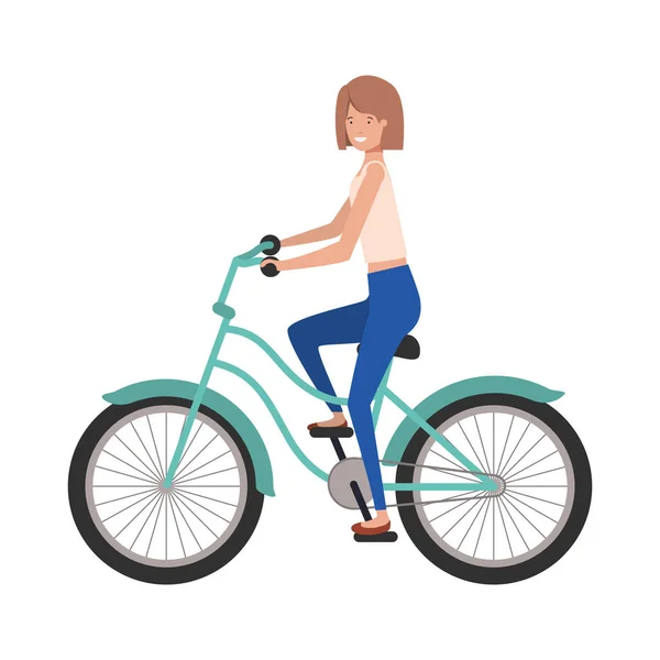 Jonge vrouw met fiets avatar karakter — Stockvector