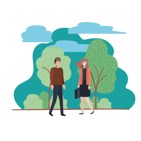 Young couple with landscape avatar character — Stock Vector