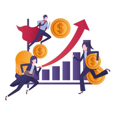 Bar grafik avatar karakter ile iş grubu