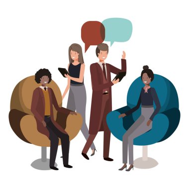 Grup insanlar iş ile konuşma balonu