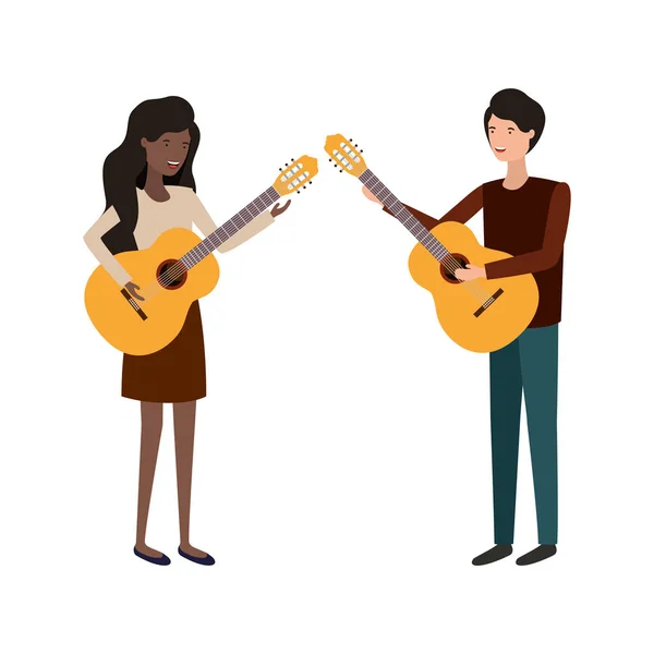 Pareja con carácter avatar instrumento musical — Vector de stock