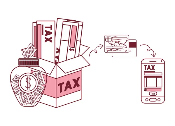 Box kartonová daně se sadou ikon — Stockový vektor