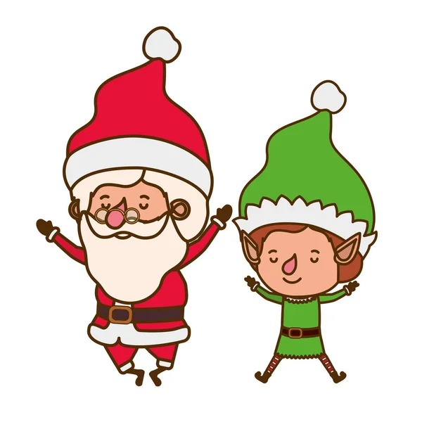Santa claus avec elfe déplaçant le caractère avatar — Image vectorielle
