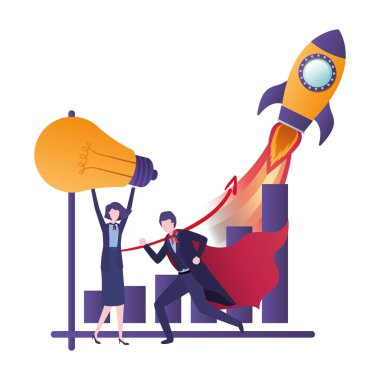 Bar grafik avatar karakter ile iş çift