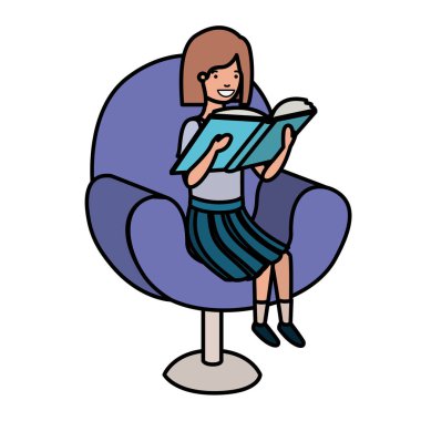 Kanepe karakterinde kitap okuyan kadın.