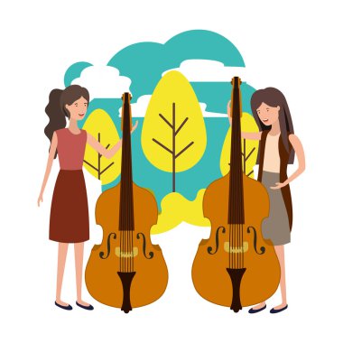 Peyzaj müzik aletleri ile kadınlar