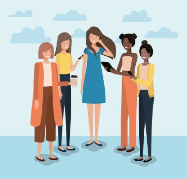 akıllı telefon kullanarak ve kahve içme kadın grubu