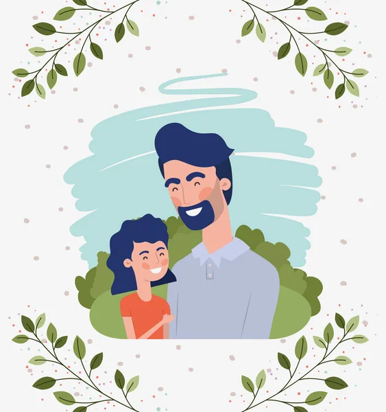 Feliz tarjeta de día de los padres con los personajes de papá e hija — Archivo Imágenes Vectoriales