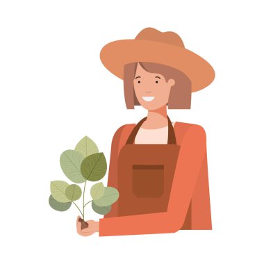 Bitki avatarı karakterli genç kadın bahçıvan.