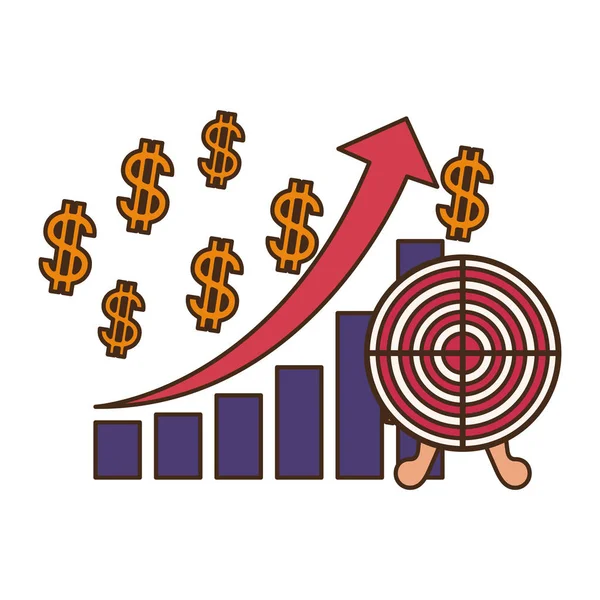 Gráfico de barras con el objetivo disparando icono aislado — Archivo Imágenes Vectoriales