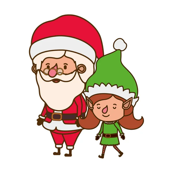 Santa claus with elf woman moving avatar character — Stock Vector