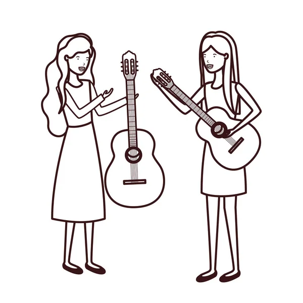 Müzik aletleri karakteri olan kadınlar — Stok Vektör