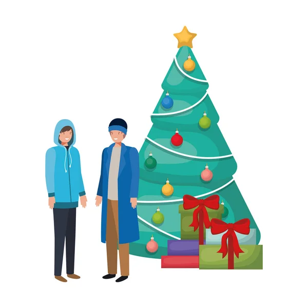 Mannen met kerstboom en geschenken avatar — Stockvector