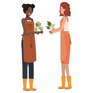 Genç kadın bahçıvanlar gülümseyen avatar karakteri