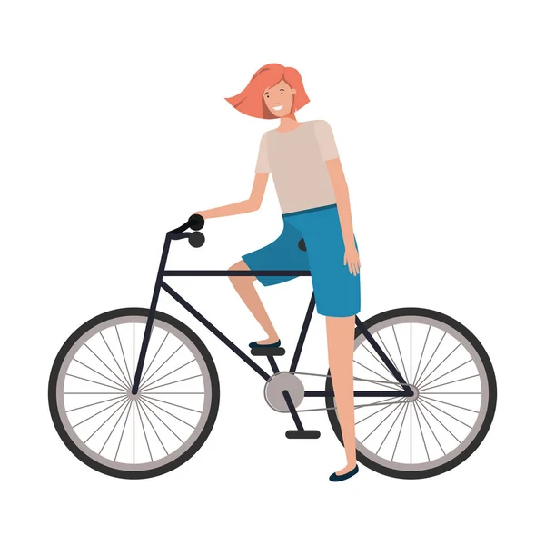 Молодая женщина с персонажем велосипеда аватара — стоковый вектор