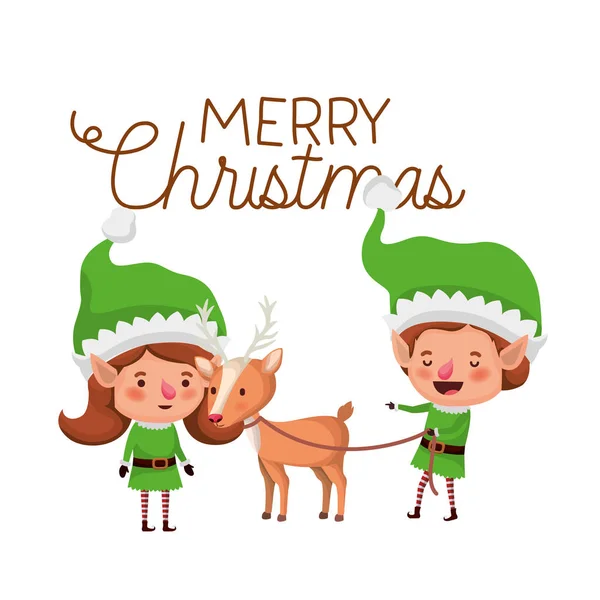 Elfové se pájí s saně a veselým vánočním časem — Stockový vektor