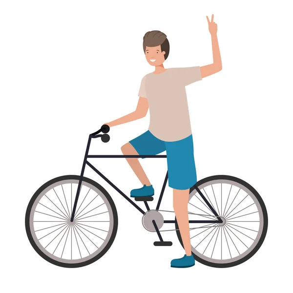 Hombre joven con carácter avatar bicicleta — Archivo Imágenes Vectoriales