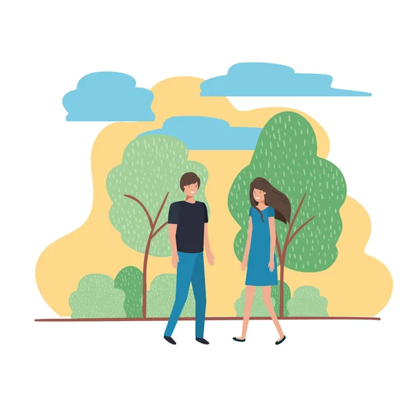 Junges Paar mit Landschaft-Avatar-Charakter — Stockvektor