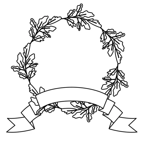 Feuillets couronne et ruban cadre circulaire — Image vectorielle