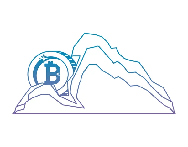 Bitcoin pieniądze w górnictwie górskim — Wektor stockowy