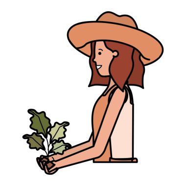 Bitki avatarı karakterli genç kadın bahçıvan.
