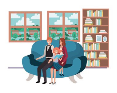 oturma odasında oturan daugether ile anne çift