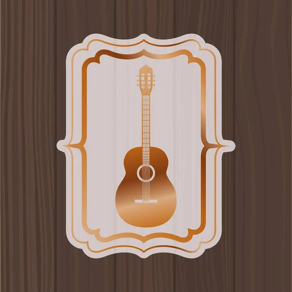 Guitarra acústica de música en marco con fondo de madera — Vector de stock