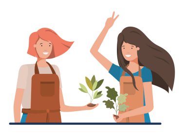 Genç kadın bahçıvanlar gülümseyen avatar karakteri